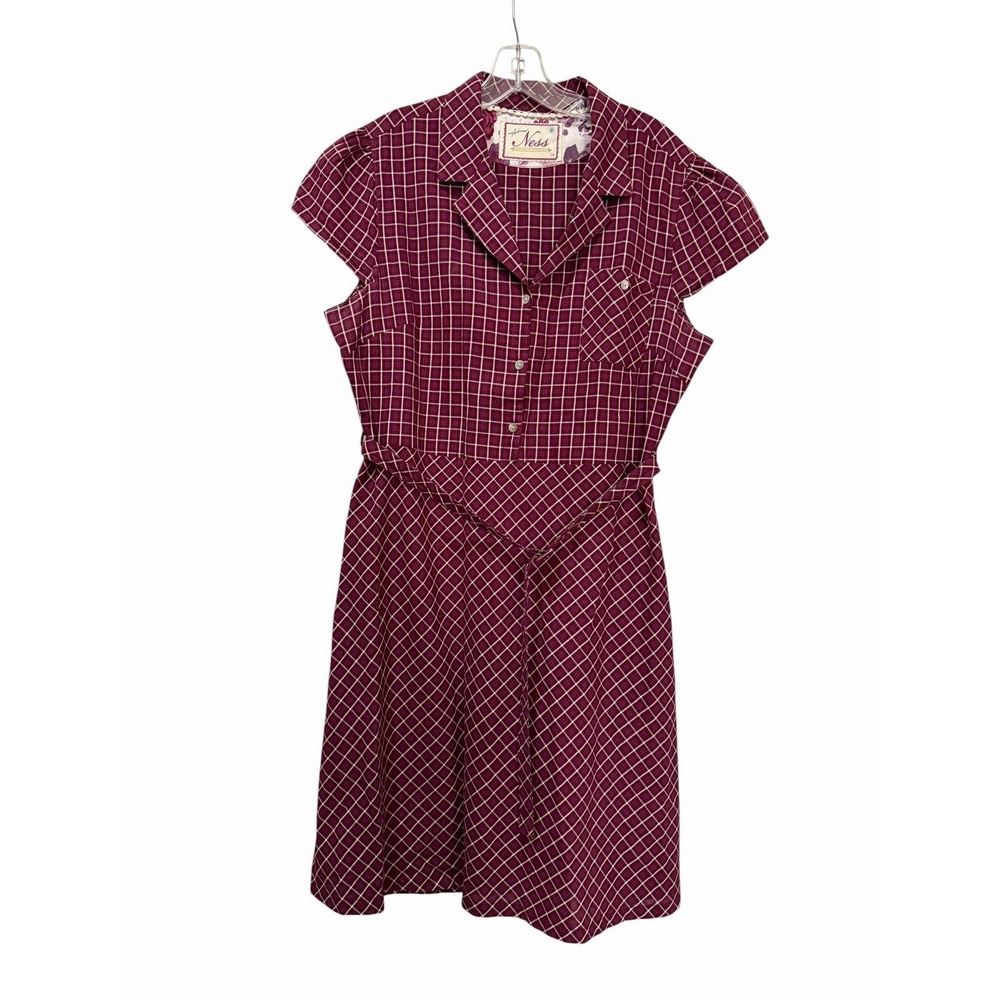 Ness Size UK 16 US 12 Scotland Plaid Preppy Cotton Belted Dress B17